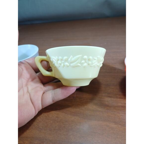 RARE VTG Hazel Atlas MCM Multicolor Cup Set Of 4 3D Raised Flower Leaf Design - Picture 7 of 10